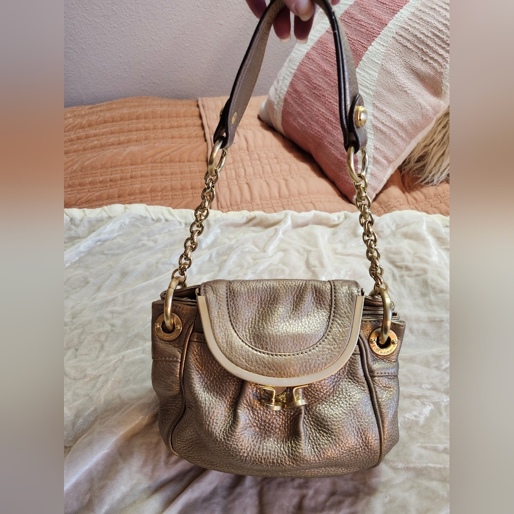 Gold Leather With Chain Strap Women's Bag